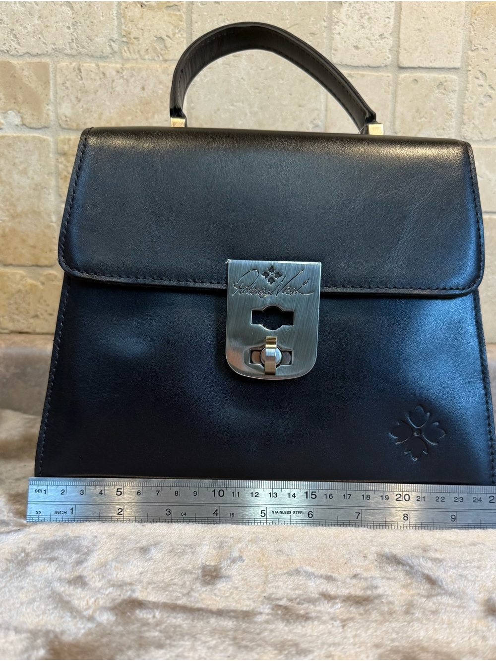 Patricia Nash Black Leather Satchel Top Handle Crossbody Bag NWT
